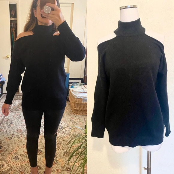 NWT Entro Mock Turtleneck Cold Shoulder Sweater, Black, Medium - Picture 1 of 6